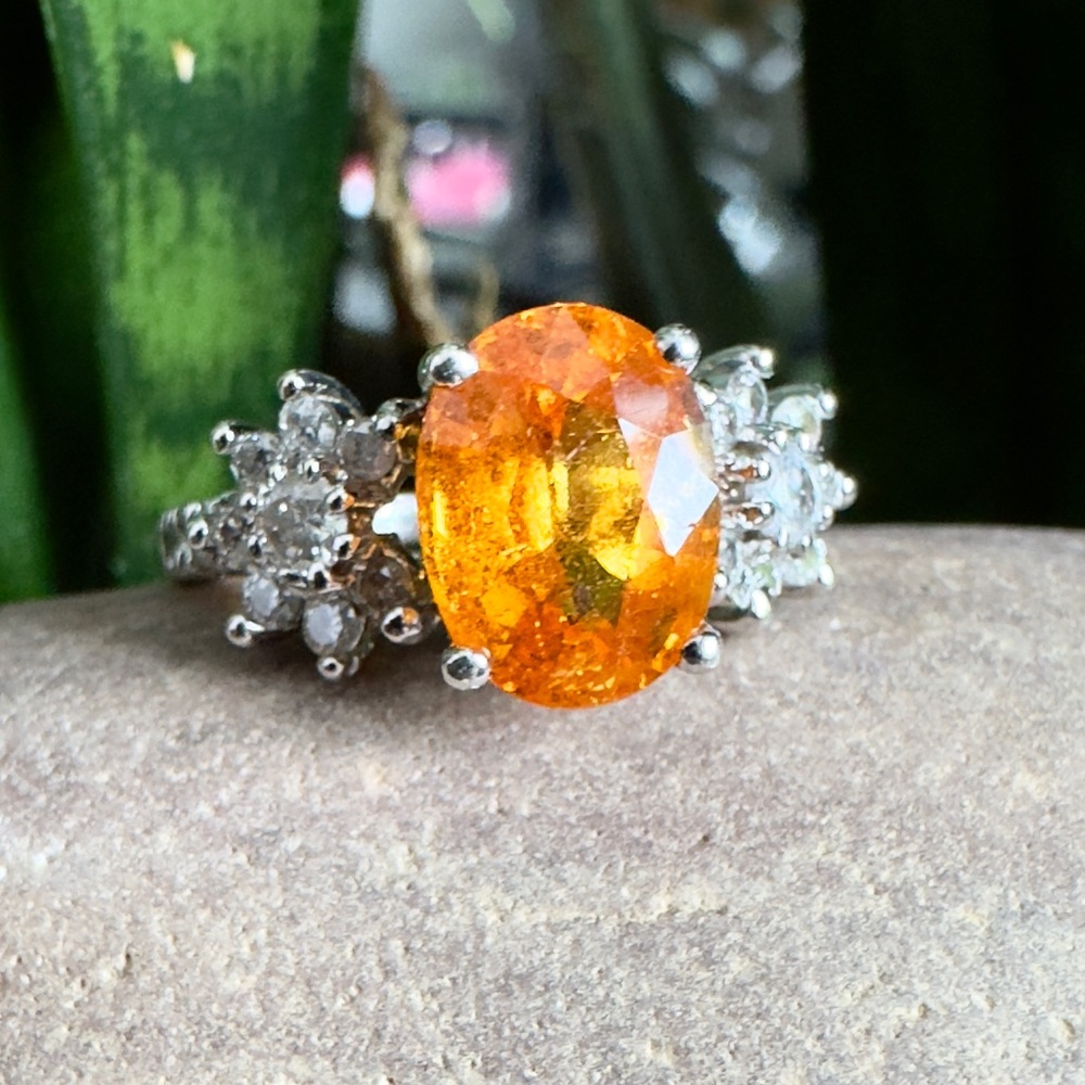 14k Fire Opal and Diamond Flower Ring